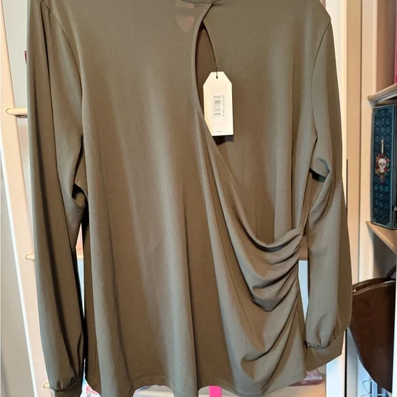 Universal Standard Olive Blouse with Draped accent . Size medium. NWT - Picture 3 of 6